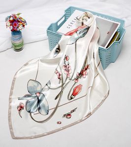 2019 Fashion Head Scarf for Women Floral Print Siltin Hijab Scarfs女性9090cmスクエアショールズカーチーフスカーフのためのT27731840