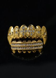 24 -krotnie złote zęby Grillz Rhinestone Topbottom B lśniące grille Ustaw lodowane zęby bioder biżuterii 6009316