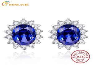 BONLAVIE 3CT BLUE TANZANITE EARRISS 럭셔리 케이트 공주 925 스털링 실버 약혼 웨딩 스터드 이어링 브린 코 D189260198584445