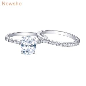 hon 2 stycken 925 Sterling Silver Wedding Rings Set 1 9ct Oval Shape AAAAA Zircon Jewelry Engagement Ring Straight Band BR0943 2110220I