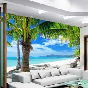 Обои на заказ 3D фреска Средиземноморский современный минималистичный морской пляж кокосовая настенная живопись диван гостиная ТВ фон фото обои