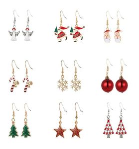 Świąteczne kryształowe kolczyki Zestaw Zestaw Styl Stud Snowflake Tree Elk Bell Star Drop Dangle Earring For Girls Women2714197