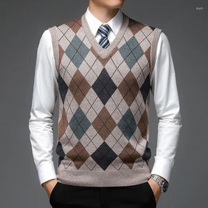 Męskie swetry projektant mody Argyle Pullover Diamond Sweater V Neck Dzianin Kamizelka 6% wełniana bez rękawów