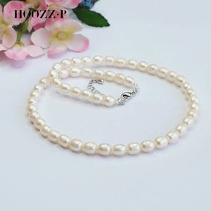 Hoozz.P Top Fashion Pearl Necklace Natural Freshwater White Rice Pearls 925 Silver Fine Pearl Smycken för Women Girls Gifts 231225