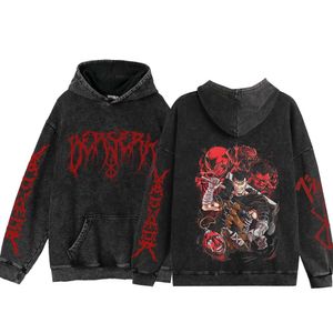 Berserk Gutes Bluza bawełniana bluza Y2K mycie bluzy o dużym płaszczu bluzy anime ubrania codziennie swobodne pullover z kapturem