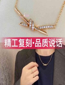 High version t family new Knot Necklace high sense fashion diamond inlaid star same couple knot clavicle chain8096367