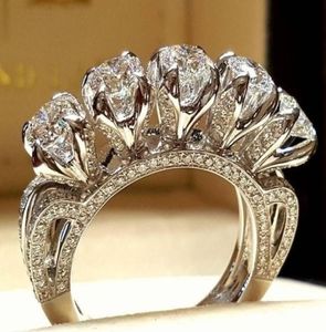 Crystal Female Diamond Wedding Pierścionka Moda 925 Srebrne zestawy ślubne Biżuteria Obiecaj Miłość Pierścionki zaręczynowe dla kobiet1422819
