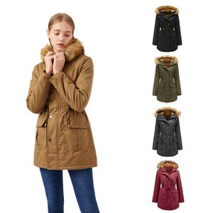 0C4111M2 SBD-B Women's Trench Coats European and American Style Hooded Multi size winter warm jacket with plush collar