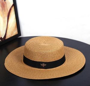 Wide Brim Hats Sun Small Bee Straw Hat European And American Retro Gold Braided Female Loose Sunscreen Sunshade Flat Cap Visors8707177