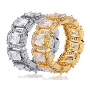 18K Gold Bling Rectangle CZ Cubic Zirconia Mens Hip Hop Ring Band personalized Iced Out Full Diamond Rapper Jewelry Gifts for Men 3145049