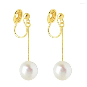 Backs Earrings Minar Trend Genuine Freshwater Pearl Clip For Women 14K Real Gold Plated Copper Long Tassel Earring Wedding Jewelry