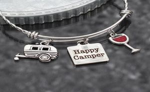 8pcslot Happy Camper Bracelet camping gift RV travel trailer charm Stainless Steel adjustable bangle glamping jewelry gift6340992