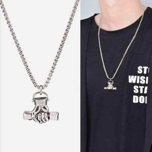 2021 new fist dumbbell pendant hip hop men039s necklace women039s sweater chain temperament jewelry student domineering Fash5167812