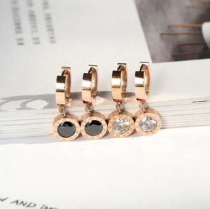YUN RUO Simple Fashion Roman Number Zircon Stud Earring Rose Gold Color Woman Gift Titanium Steel Jewelry Not Fade Drop Ship3920346