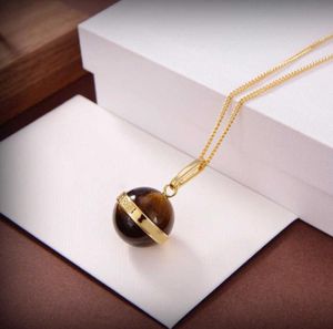 2021 New Brand Fashion Jewelry Women Gold Color Chain Brown Tiger Eye Stone Bead Pendant Necklace Party Top Quality Luxury2938468