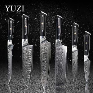 YUZI EAMASCUS Kitchen Knives set 6PCS Chef LNIFE Professional Japan Sankotu Cleaver Tool Bone Utility Paring Tools309T