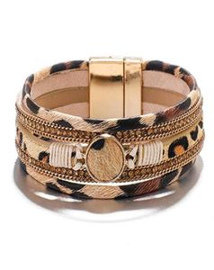 Leopard Wrap Armband för kvinnor Multilayer Wide Animal Cheetah Print armband med magnetiska spännsmycken charm8105049