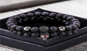 Fios frisados 8mm preto lava pedra contas pulseira conjunto crânio homens pulseiras para mulheres jóias pulsera hombre braçadeira acessórios 2387891