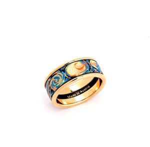 Ring Love 8mm Gold Men and Women Vangogh Starrynight Miss Rings for Lovers Couple As Gift3465845