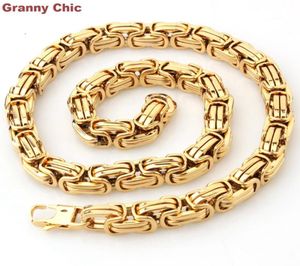 Babci Chic Design Men039s Biżuteria Złota Kolor stali nierdzewnej Ogromne ciężkie szerokie Bizantyn King Naszyjnik 15 mm7quot40quot6919750