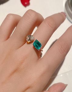 Charm Emerald Dimaond Promise Ring 925 Sterling Silver Engagement Wedding Band Rings for Women Bridal Jewelry Gift9361155