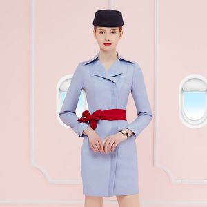 Conjunto profissional de uniforme de comissário de bordo da Air France, clube de beleza, roupa de trabalho para aeromoça de companhia aérea europeia, vestido slim fit + chapéu