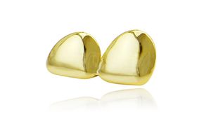 Nova chegada tampas duplas 18k cor de ouro amarelo chapeado grillz canino simples dois dentes direito superior único tampas grills5659702