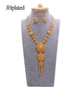 African Dubai 24K Gold Plated Filled Bridal Jewelry Sets Wedding Gifts Jewellery Necklace Earrings Ring Bracelet Set For Women 9546924