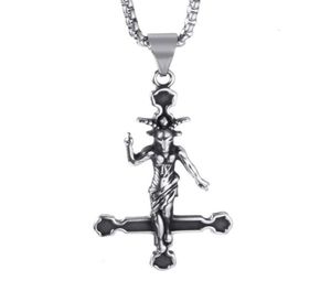 Pendant Necklaces Elfasio Men Stainless Steel Necklace Baphomet Goat Inverted Jewelry Satanic Satan Demon Devil Lucifer Pend16474319722392