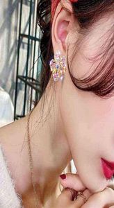 고급 Crystal Peach Blossom Earrings women039s 작은 꽃 귀걸이 2022 New Tide Sweet Silver Needle Earri2840387의 한국 버전