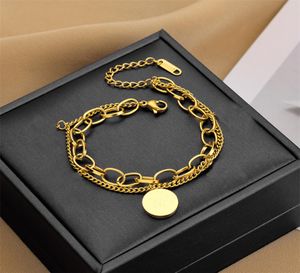Golden Round Letter Home Women Chain Armband Link Luxury Designer Double Layer Hollow Birthday Present smycken utan att packa 11 9C1505261