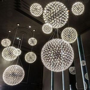 Modernt vardagsrum hängslampa ljus rostfritt stål boll ledande ljuskrona fyrverkeri ljus restaurang villa el projekt hänge li268c