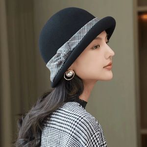 Feminino chique headwear senhora festa formal fedora mulher 100% chapéu de lã austrália moda boina de feltro 231225