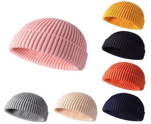 BeanieSkull Berretti Invernali da Uomo Cappello Lavorato a Maglia Skullcap Solid Beanie Corto Senza Tesa Baggy Melone Berretto Docker Pescatore Berretti Lavorati a Maglia Delm226119318