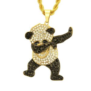 Rhinestone lüks hip hop takılar altın gümüş dans komik panda hayvan kolye buzlu dışarı rock hip hop tasarımcı kolyeler hediye için254t