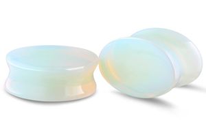 Tampões para os ouvidos e túneis com pedra de opalite transparente, brinco duplo queimado, expansor, joia corporal, 100 peças, 512 mm2051031