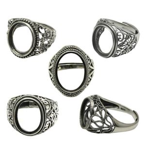 Beadsnice Thailand Silverringar Diy Ring Ställa in antik stil Filigre Ringbas för ovala stenar Sterling Silver Rings Hela 7045076