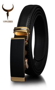 Cowather Cow Leather Men Belts Gold Automatic Ratchet Buckle Fashion Luxury Dress Belts For Men Waist 3044 Brown Black Cz049 Y1906028943
