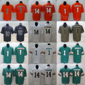 Calcio 10 Tyreek Hill Jersey 1 Tua Tagovailoa 14 Ryan Fitzpatrick Saluto al servizio Verde Arancione Bianco Nero Squadra cucita Torna indietro L'orologio Colore Rush