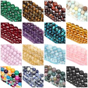 Beads Natural Stone Beads Multicolor Aquamarine Tiger Eye Pink Agate Glass Loose Spacer Beads for Jewelry Making Diy Bracelet Necklace