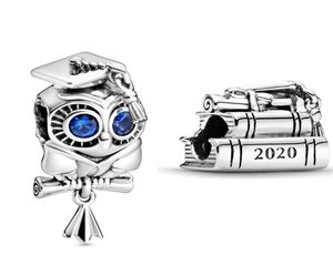 New Wise Owl och 2020 Graduation Books Charms 925 Sterling Silver Charm Fit Beads Armband Halsband DIY för kvinnors smycken 798910C8652392