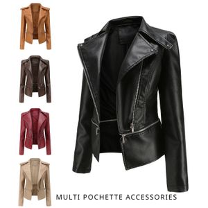 0C448m40 Damenjacke aus Kunstleder mit mehreren Pochette-Accessoires, Frühlings- und Herbstmode, lässiger Mantel