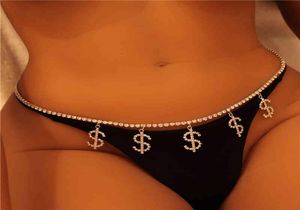 Dollarsymbol Diamond midja kvinna strand charm bikini magen sexig kroppskedja smycken9087008