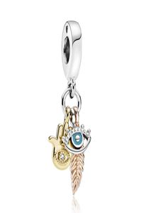 Neue beliebte 925 Sterling Silber Hand Auge Feder Anhänger Perlen für Charm Armband DIY Women039s Schmuck Mode Accesso4587263167
