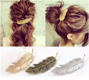 Fashion Women Gold Silver Leaf Feather Hair Clip Hairpin Barrette Bobby Pin Hair Styling Tools Ornament Hair accessories 3 Colors9105979