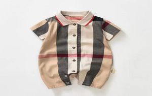 Bebê meninos xadrez macacão criança crianças lapela único breasted macacões designer infantil onesie recém-nascido roupas casuais 2244280