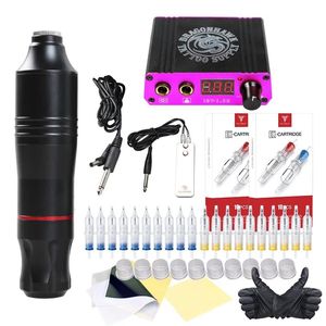 Máquina profissional caneta rotativa kit de tatuagem maquiagem permanente conjunto lcd mini equipamentos de alimentação suprimentos