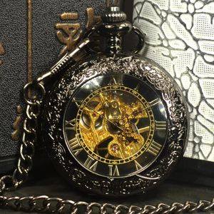 Bangle Steampunk Fashion Antique Skeleton Mechanical Pocket Watch Men Chain Necklace Business Casual Pocket Fob Watches Gold