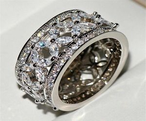 Klassisk toppsäljande modesmycken 925 Sterling Silver Marquise Cut White Topaz Gemstones CZ Diamond Party Women Wedding Band R4336358