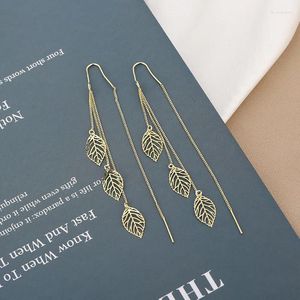 Kolczyki Dangle Vsnow Proste puste liście długie frędzle dla kobiet wróżka złoto kolor metalowy łańcuchy liści biżuterii